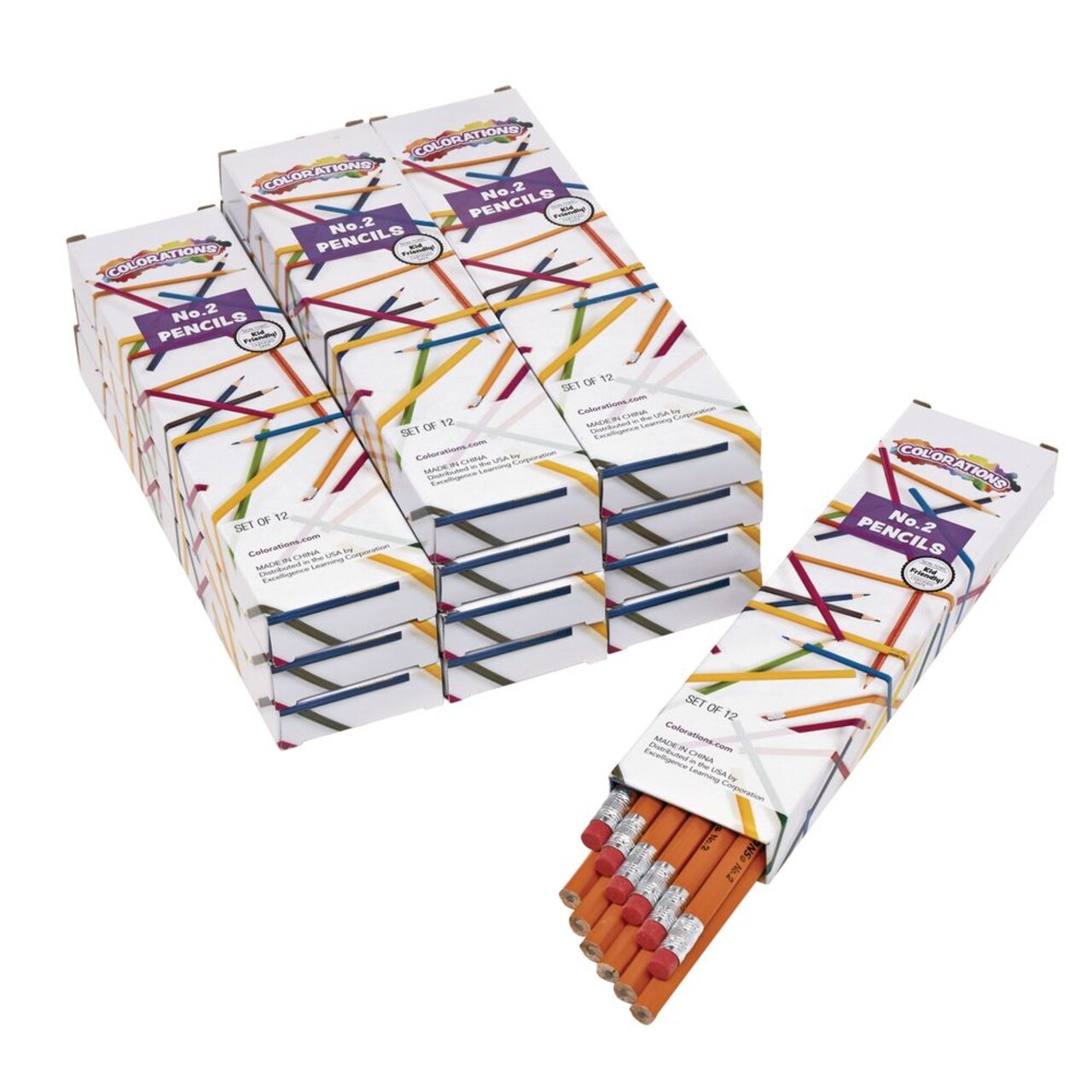 Colorations No.2 Graphite Pencils, 12 Packs, 12 Pencils Each, Set of 144 Total - Bulk School Supplies, Individual Boxes